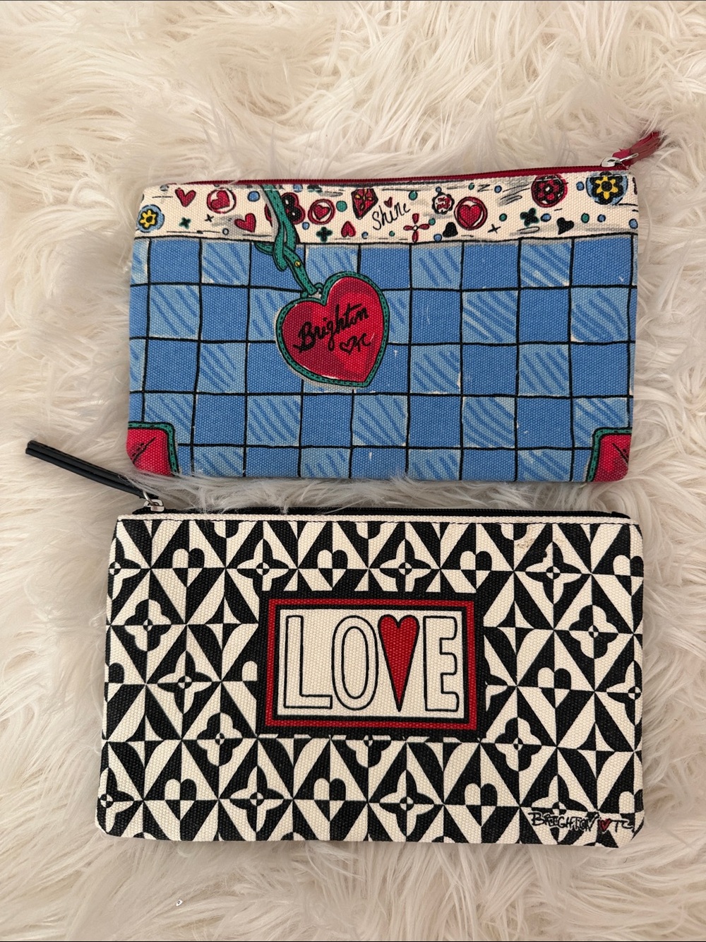 New, Brighton Blue Cherry & Black White LOVE Cosmetic Pouches Set
